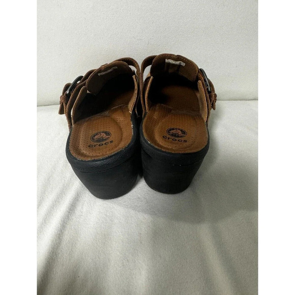 Crocs Leather Clogs Slip On Buckle Brown 15513 Women's Size 9 - Picture 4 of 6
